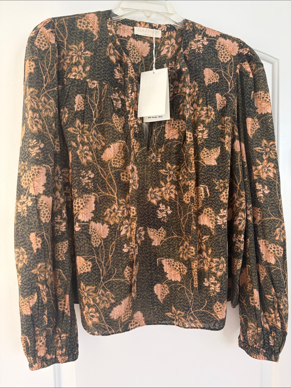 Ulla Johnson green and peach Floral Long-Sleeve Blouse